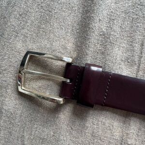 Allen Edmonds Burgundy Leather Belt with Silver Buckle